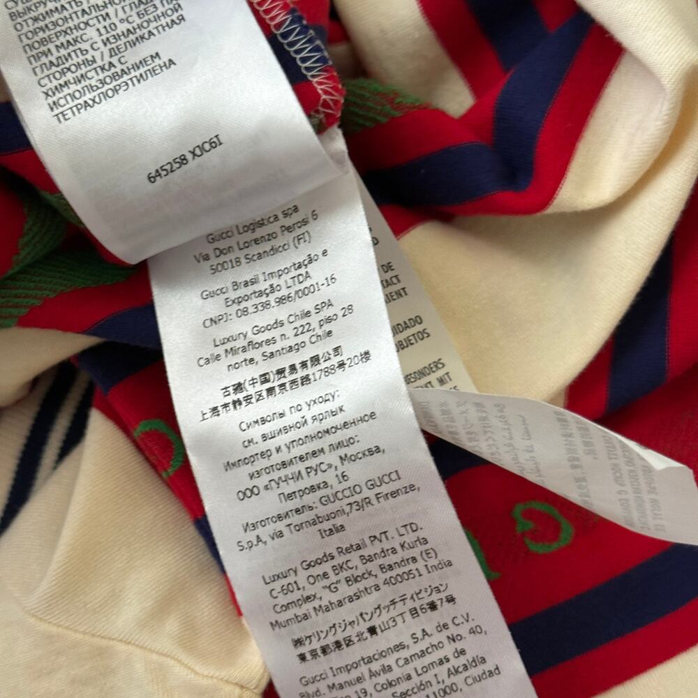 Gucci Striped Logo Polo Shirt Cream Red Navy Cotton Made in Italy Size S - Picture 6 of 7